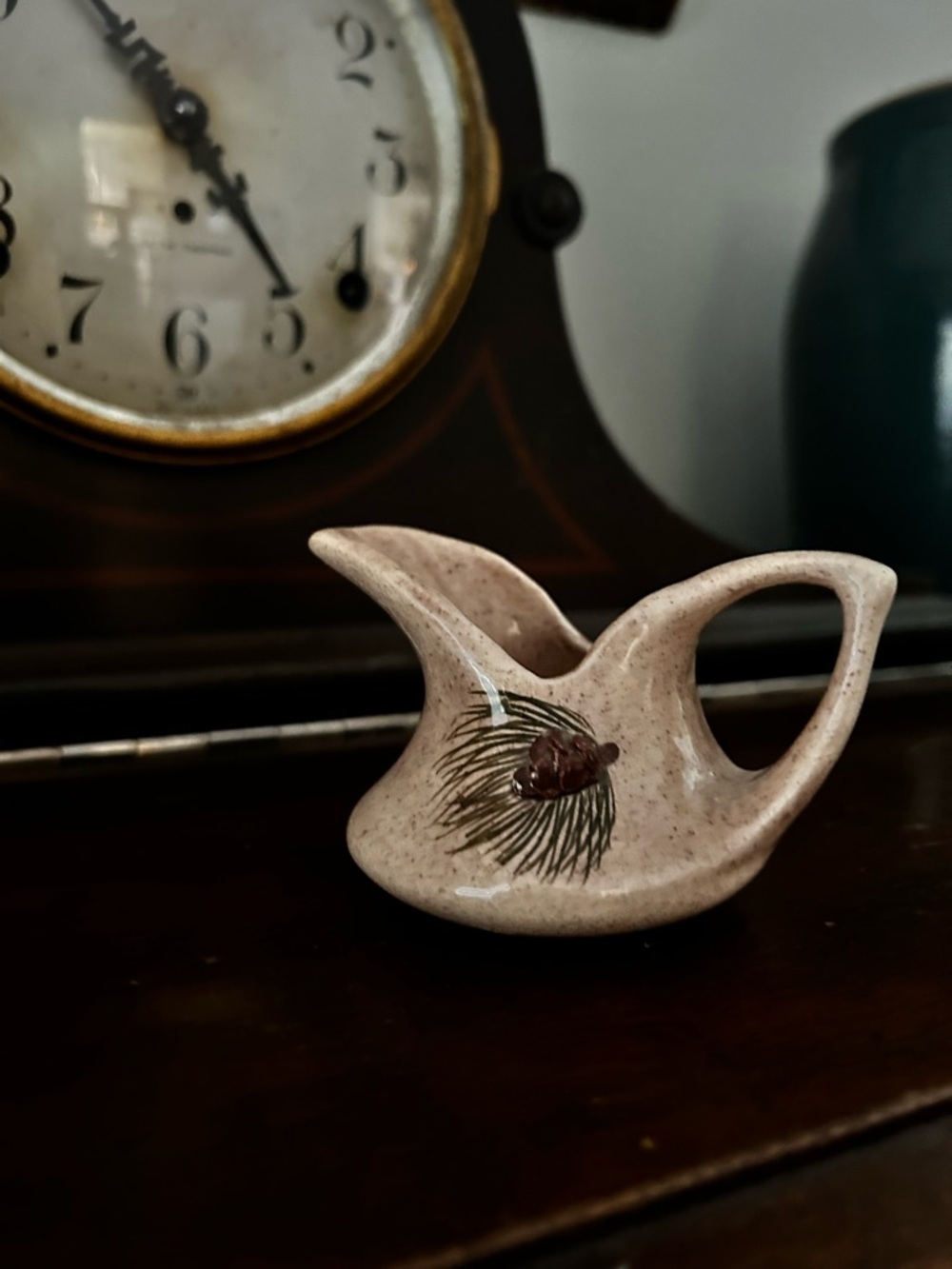 Hand-Painted Ceramic Cream Pitcher with Pinecone Motif